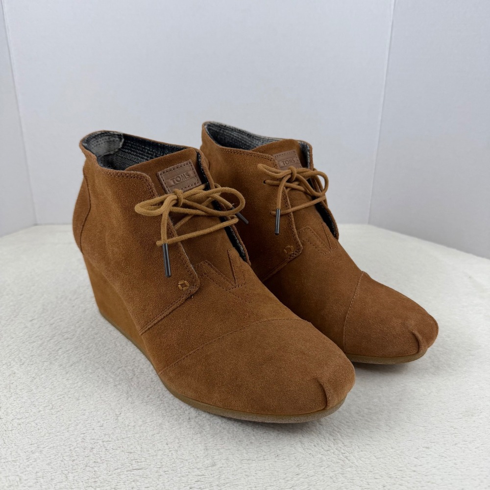 TOMS Women's Desert Wedges Suede Ankle Boots Brown‎ Lace Up Wedge Heel Size 12